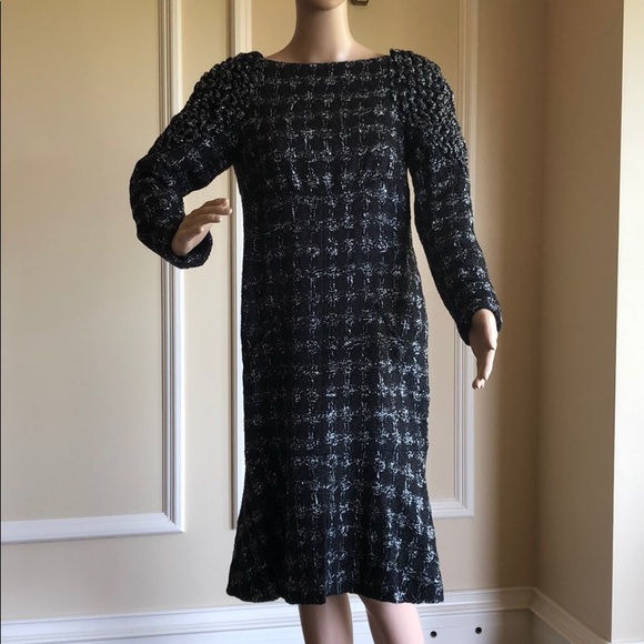 chanel black tweed dress